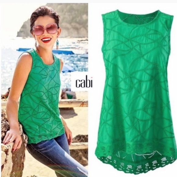 CABI Green Eyelet Gemma Top Size Small - Picture 1 of 9